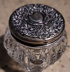 Vintage Sterling Silver Vanity Jar Zipper Cut Heart Shaped Cartouche
