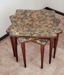 Set Of 3 Htf Retro Mica Laminate Stacking Nesting Tables Mid Cent Modern Mcm