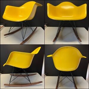  Original Herman Miller Eames Yellow Fiberglass Rocker Shell Chair
