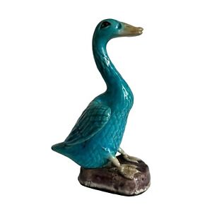 Early 20th Century Chinese Turquoise Glazed Duck Figurine