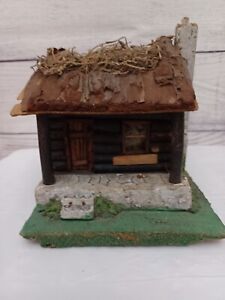 Vintage Primitive Rustic Small Log Cabin Home Folk Art