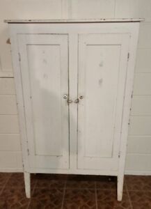 Antique Jelly Cupboard Cabinet White Painted Primitive Furniture Storage