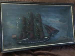 Rare Antique Nautical Model Ship Adriatic Diorama Folk Art 34 X 19 Shipping Ok