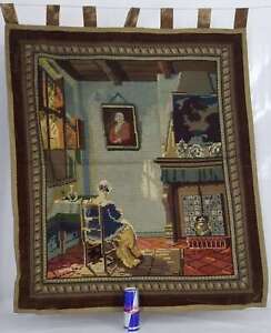 Vintage French Cross Stitch Old Age Home Scene Wall Hanging Tapestry 105x91cm