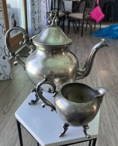 Vintage Silver On Copper Coffee Tea Pot With Creamer Birmingham Silver Company