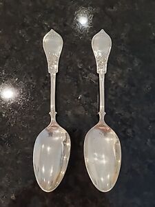 Set Of 2 Cherry Pattern Coin Silver Serving Spoons