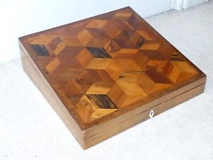 Antique Early 19th Century Specimen Parquetry Inlaid Writing Box Slope
