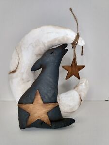 Early American Folk Art Primitive Coyote Moon And Star Doll Stands Up