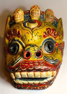 Antique Tibetan Ceremaonal Carved Wooden Mask Of Tutelary Demon C 1940