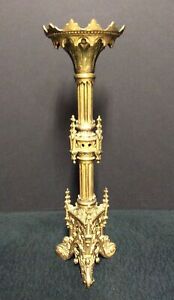 M Cheret Maison Caberet French Gilt Bronze Antique Gothic Pillar Candle Holder