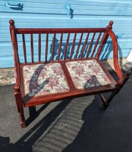 Vintage Spindle Back Bench With Upholstered Seats Wood