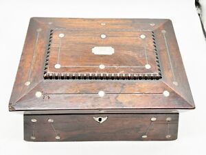 Antique Wooden Sewing Box Lift Out Tray Jewellery Georgian Mother Of Pearl Inlai