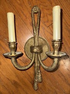 Two Ornate Brass Wall Sconce Lighting Tassel 15 Inches