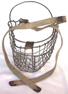 Antique Wire Basket Horse Mule Cribbing Muzzle Web Straps Farmhouse Primitive