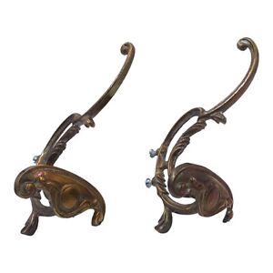 Antique C1800s Victorian Solid Brass Coat Hooks Reclaimed Architectural Salvage