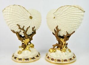 19th Century Aesthetic Movement Worcester Nautilius Shell Coral Vases