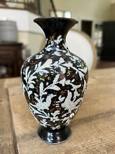 Antique Japanese Enamel Vase With Coralene Glass Beading Japan