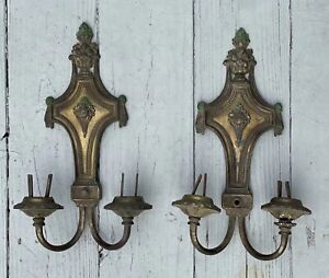 Pair Of Antique Victorian Gilt Brass Wall Sconces 19th C Bouquet Architectural