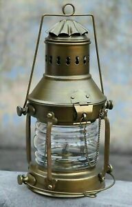 Nautical Maritime Brass Boat Light Antique Hanging Oil Lamp Ship Anchor Lantern