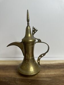 Dallah Arabic Middle Eastern Antique Brass Coffee Tea Pot Made In India 9 Tall