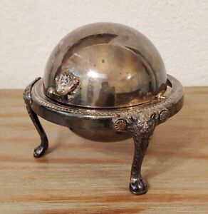Vintage Silver Plate Dome Roll Top Serving Dish Butter Caviar 1883 B Rogers