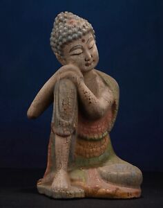 Old Tibet Buddhism Carved Wood Buddha Statue Wooden Carving Sakyamuni Tathagata