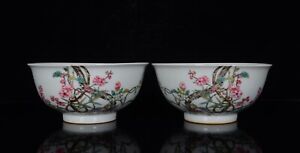 Chinese Enamel Color Hand Painted Plum Blossom Porcelain Bowl A Pair 9126