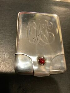 Antique Sterling Silver Vesta Case With Red Stone Signed L F 11 Monogrammed