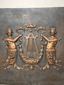 Stunning Antique Art Nuveau Ceiling Tin Tile Raised Women Harp 13 25 X 12 