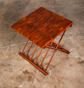 Mid Century Danish Modern Side Table Solid Teak Denmark Butcher Block Folding Nm