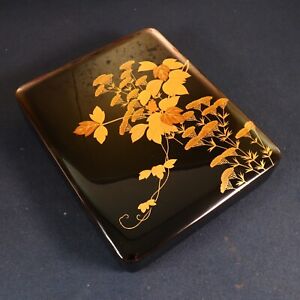 Japanese Lacquered Gold Flowers Letter Box Makie With Signed Box H2