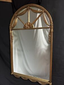 Antique Hollywood Regency Giltwood Arched Wall Mirror 46 H X 26 5 L