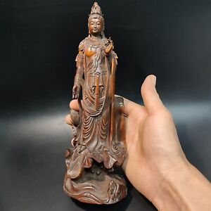 Chinese Carved Wood Buddha Statue Vintage Wooden Quan Kwan Yin Statue Carvings