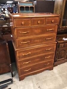Antique Cushman Colonial Creations Hard Rock Maple Tall Chest Of Drawers Dresser
