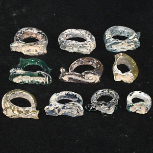 Lot Sale 10 Ancient Roman Glass Rings With Engraved Bezel Ca 1st 3rd Century Ad