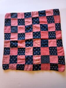 Antique Early 1890 S Primitive Reddish Pink Blue Calico Handmade Doll Quilt