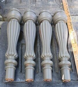 Four Salvage Furniture Tree Wood Legs 15 Inch Tall Screw On Old Gray Paint