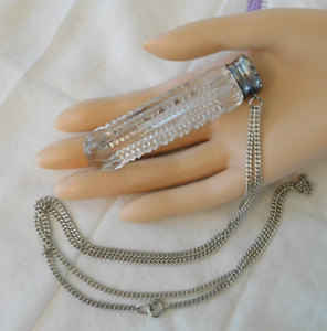 Antique Sterling Silver Cut Crystal Perfume Scent Bottle Necklace