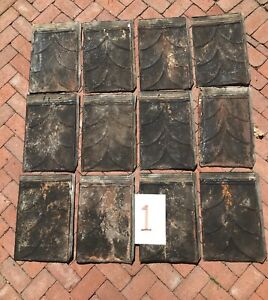 Lot Of 12 Rare Antique Embossed Galv Metal Roof Shingles 13x19 Black 18 Sq Ft