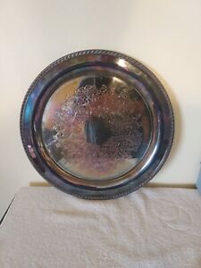 Oneida Usa Silver Plated Ornate Design 15 Round Serving Tray Platter Pre Owned