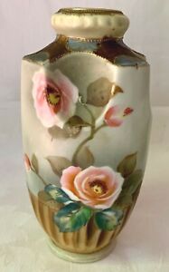 Unusual 6 75 Antique Grey Matte Vase Blue Nippon Cherry Blossom Mark Damage