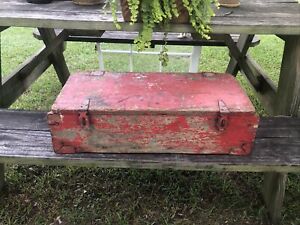 Antique Primitive Wooden Carpenters Tool Box Old Paint Handmade Farm Barn Find