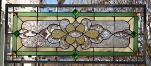 Stained Glass Transom Window Hanging Panel 35 3 8 X 16 Incl Hooks