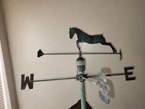 Antique Copper Leaping Race Horse Weather Vane Topper With Patina 26 X 15 
