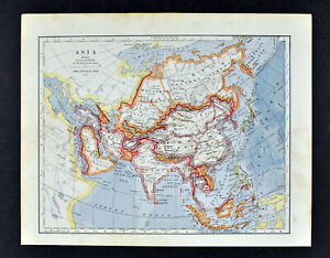 1896 Map Asia China Japan India Arabia Persia Iran Tibet Siberia East Indies