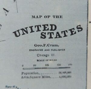 Vintage 1883 United States Of America Map 21 X13 Old Antique Original Usa Dc