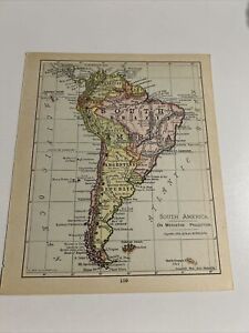 Rand Mcnally Co Antique 1901 Map Of South America 7x6