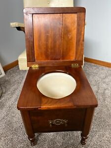 Antique American 1800s Walnut Chamber Pot Child Potty Bench Stool Commode