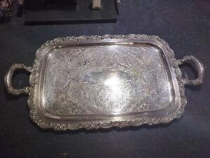 Vintage Silver Plated Tray Oneida Tea Tray Vintage Serving Footed Butlers Tray