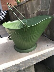 Ash Bucket Vintage Green Coal Fireplace Hog Scuttle Ashe Pail Handle Reeves 17